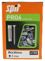 Spit Pro6 universele Plug 6x30 + schroef - 565647 - 3439515656476 - 565647 - Mastertools.nl